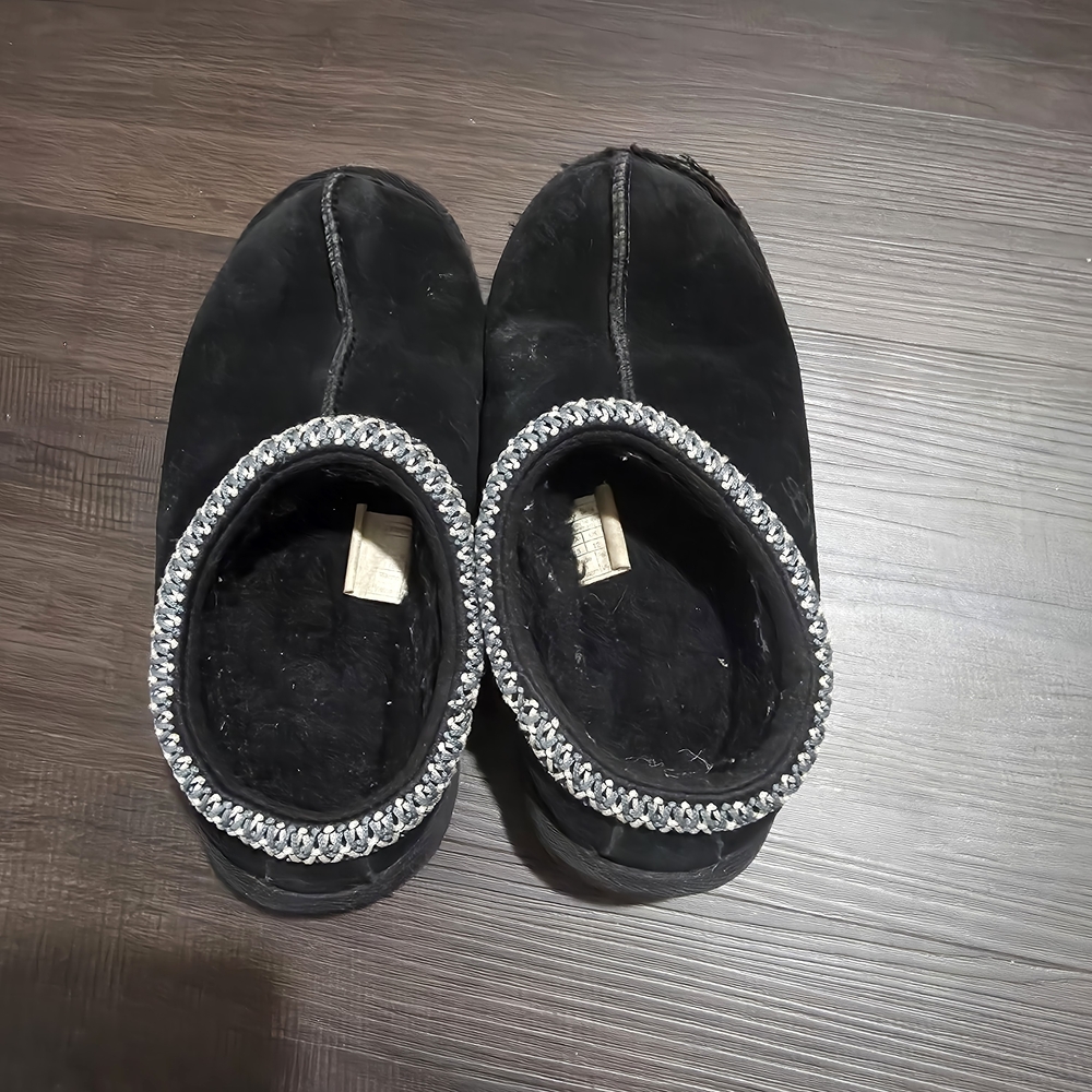 UGG Black Kids Slippers with Silver Trim